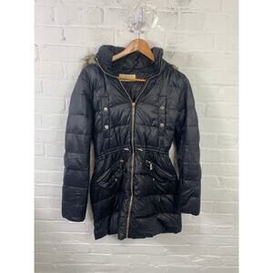 MICHAEL Michael Kors Women's Full Zip Faux Fur Hooded Puffer Jacket Black Size S